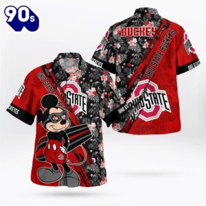 Ohio State Buckeyes Mickey Mouse Floral Short Sleeve Hawaii Shirt