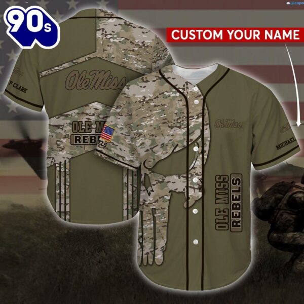 Ole Miss Rebels Camo Personalized Custom Name Baseball Jersey Shirt