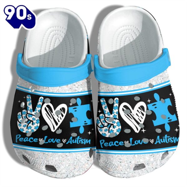 Peace Love Autism Puzzel Shoes April Wear Blue Autism Awareness Gifts Personalized Clogs