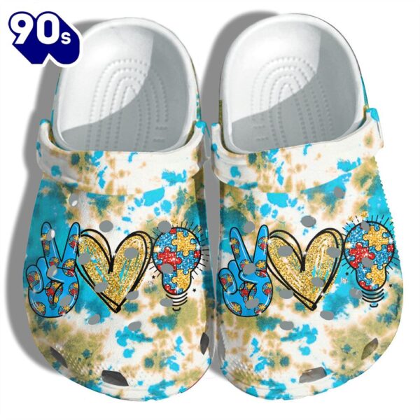 Peace Love Light Autism Puzzel Shoes Autism Awareness Be Kind Blue Gifts Son Daughter Personalized Clogs