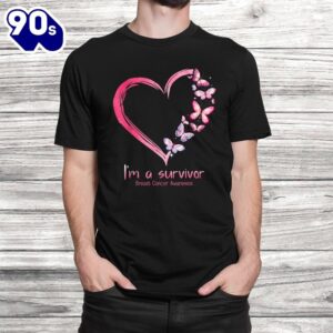 Pink Butterfly Heart Im A Survivor Breast Cancer Awareness Shirt 1