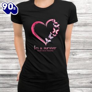 Pink Butterfly Heart Im A Survivor Breast Cancer Awareness Shirt 2