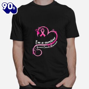 Pink Heart Im A Survivor Breast Cancer Awareness Ribbon Shirt 1