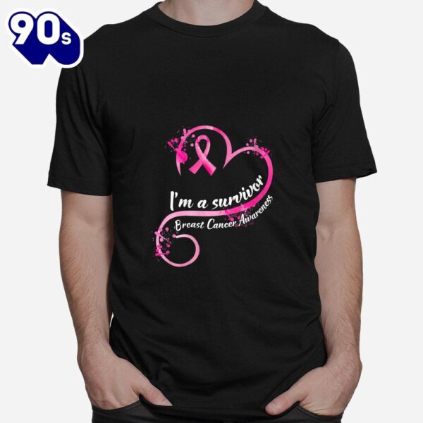 Pink Heart I’m A Survivor Breast Cancer Awareness Ribbon Shirt