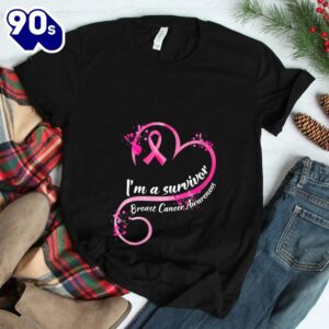 Pink Heart Im A Survivor Breast Cancer Awareness Ribbon Shirt 2