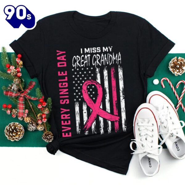 Pink In Memory Of Great Grandma Breast Cancer Awareness Flag Shirt
