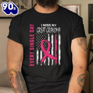 Pink In Memory Of Great Grandma Breast Cancer Awareness Flag Shirt 2