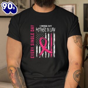 Pink In Memory Of Mother In Law Breast Cancer Awareness Flag Shirt 2