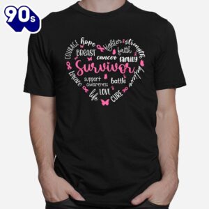 Pink Ribbon Heart Breast Cancer Awareness Survivor Warrior Shirt 1