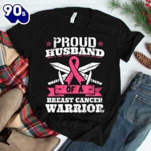 Proud Husband Of Breast Cancer Warrior Pink Awareness Ribbon Shirt 1