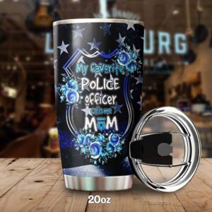 Proud Mom Of A Brave Police Stainless Steel Tumbler Cup Travel Mug 2