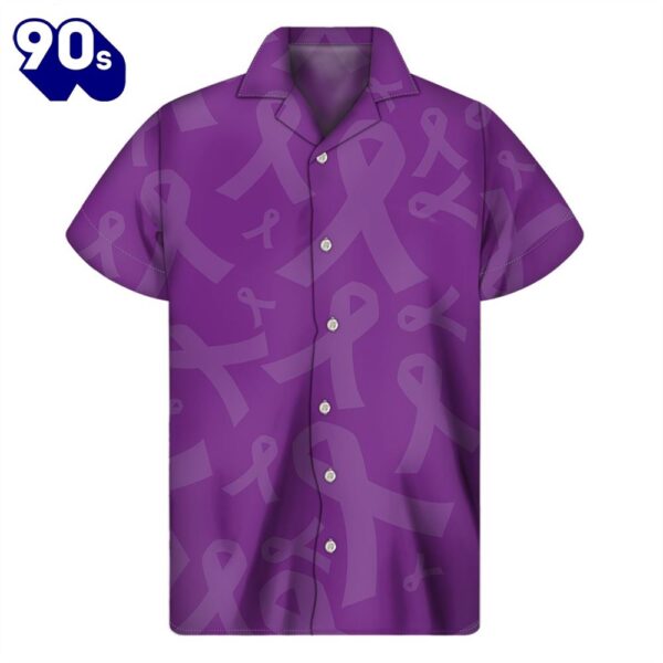 Purple Cancer Awareness Ribbon Print Men’s Short Sleeve Shirt