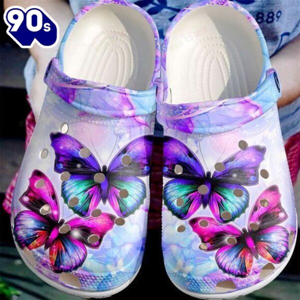 Purple Pink Butterflies Cancer Autism Awareness Clog Personalize Name