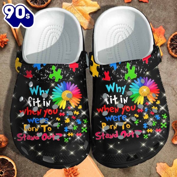 Puzzle Flower Autism Awareness Custom Born To Stand Out Outdoor Clog Personalize Name