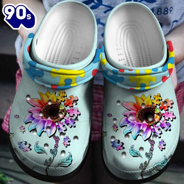 Puzzle Sunflower Be Kind Autism Awareness Outdoor Boy Girl Clog Personalize Name