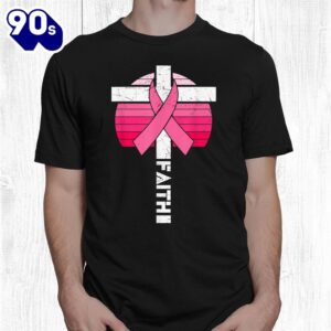 Retro Distressed Faith Crucifix Breast Cancer Awareness Shirt 1