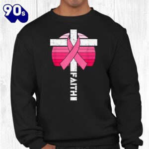 Retro Distressed Faith Crucifix Breast Cancer Awareness Shirt 2