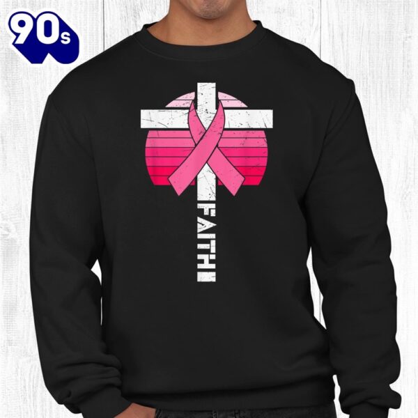 Retro Distressed Faith Crucifix Breast Cancer Awareness Shirt