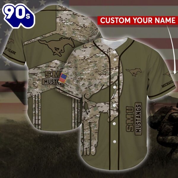 SMU Mustangs Personalized Camo Classic NFL Baseball Jersey Shirt