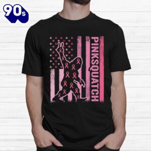 Sasquatch Breast Cancer Awareness American Flag Bigfoot Shirt 1