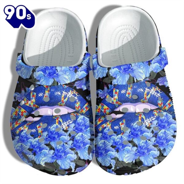 Sexy Blue Lip With Puzzle Autism Awareness Shoes Personalized Clogs