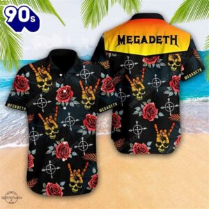 Skull Megadeth Music Rock Band Summer Vacation Hawaiian Shirt