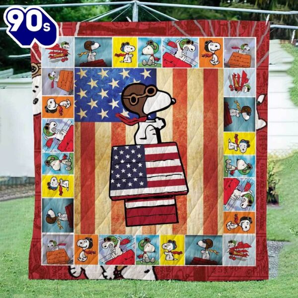 Snoopy Flying Usa The Peanuts Cartoon 1k97 Gift Lover Blanket Mother Day Gift