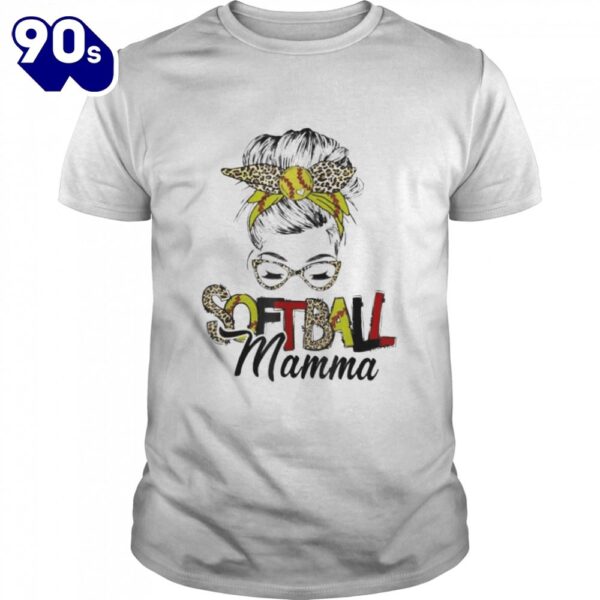 Softball Mamma Life With Leopard Messy Bun Mother’s Day Shirt