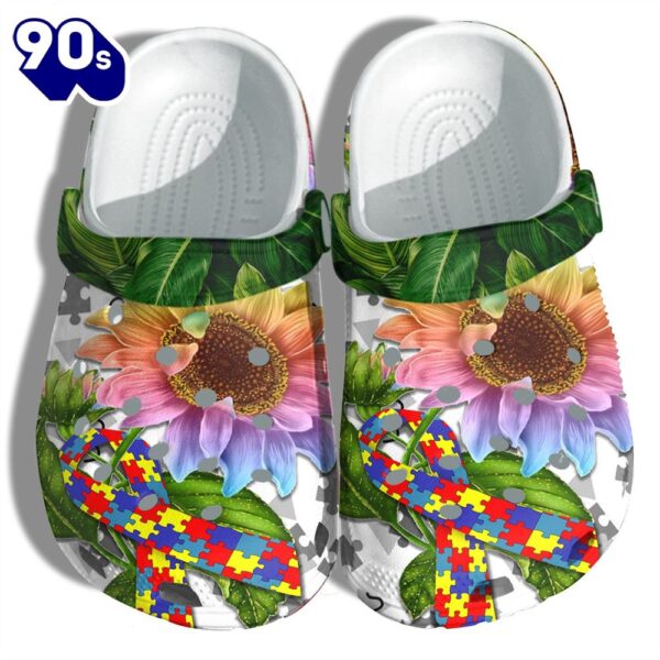 Sunflower And Puzzle Sign Autism Awareness Clog Personalize Name