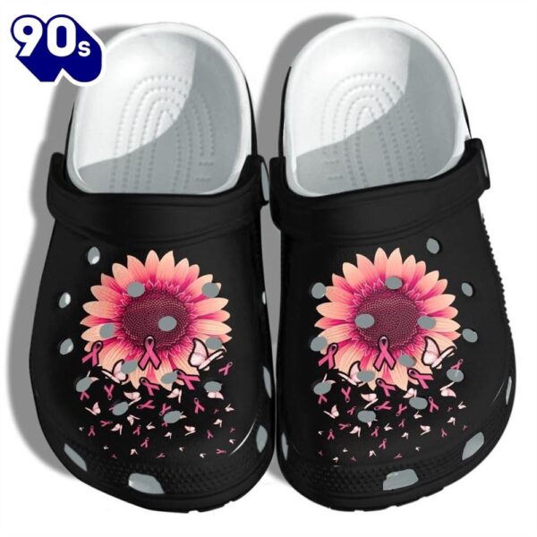 Sunflower Breast Cancer Awareness Merch Clog Personalize Name