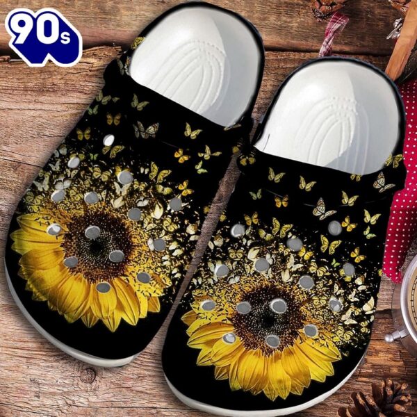 Sunflower Butterfly Custom Sunflower Breast Cancer Awareness October Beach Clog Personalize Name