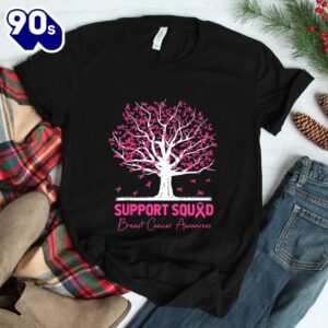 Support Squad Breast Cancer Awareness Fall Tree Pink Ribbon Shirt 2