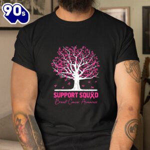 Support Squad Breast Cancer Awareness Fall Tree Pink Ribbon Shirt 3