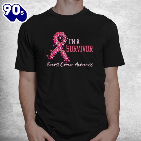 Survivor Pink Ribbons Hearts Breast Cancer Awareness Woshirt