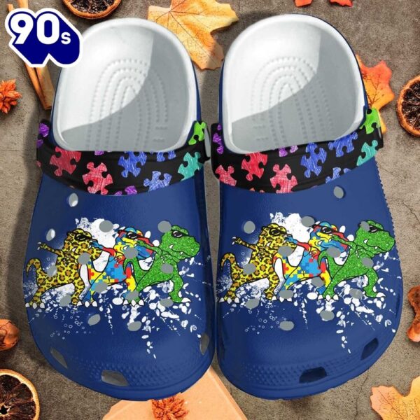 T-Rex Dinosaurs Autism Kids Shoes Autism Awareness Puzzle Cute Beach Shoes Gifts For Boys Son Personalized Clogs