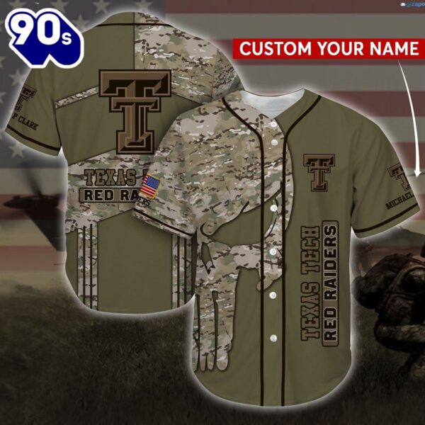 Texas Tech Red Raiders Camo Personalized Custom Name Baseball Jersey Shirt