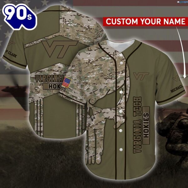 Virginia Tech Hokies Camo Personalized Custom Name Baseball Jersey Shirt