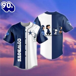 White And Blue Snoopy And Friends NFL Dallas Cowboys Baseball Jersey
