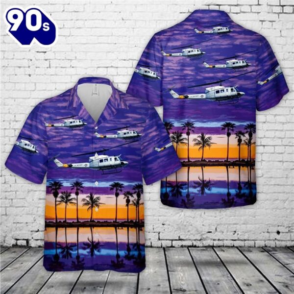 Aviator Elite Trendsetting Trendy Hawaiian Shirt featuring US Air Force Bell UH-1N Iroquois