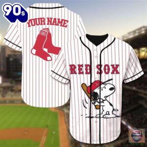 Boston Red Sox Snoopy Custom Name Baseball Jersey