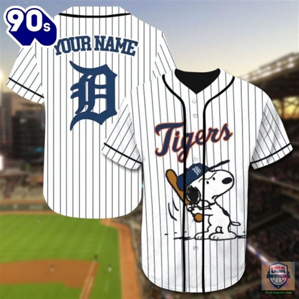 Detroit Tigers Snoopy Custom Name Baseball Jersey