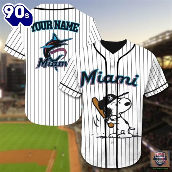 Miami Marlins Snoopy Custom Name Baseball Jersey