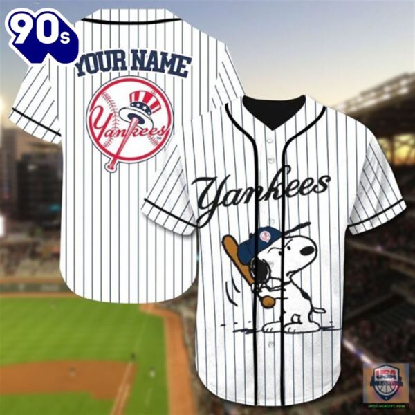 New York Yankees Snoopy Custom Name Baseball Jersey