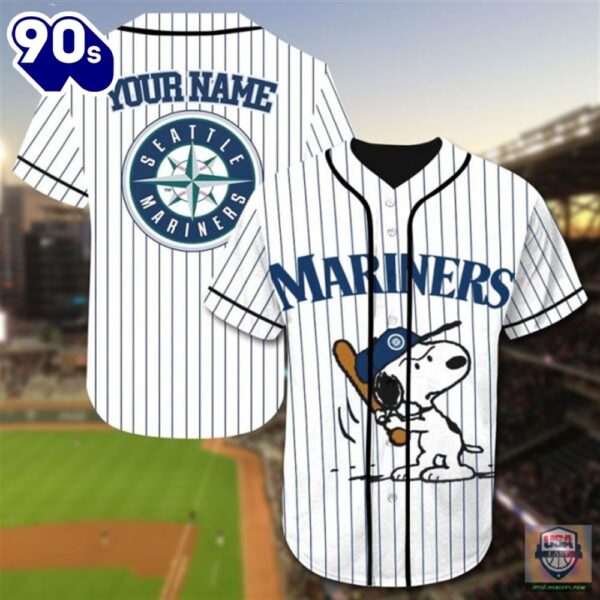Seattle Mariners Snoopy Custom Name Baseball Jersey