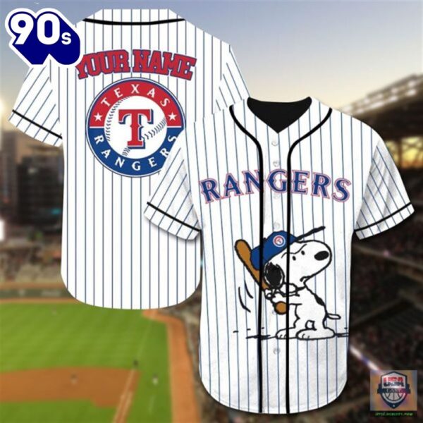 Texas Rangers Snoopy Custom Name Baseball Jersey