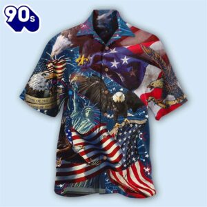 4th Of July America Eagle Victory Love Aloha Button Up  Hawaiian Shirt