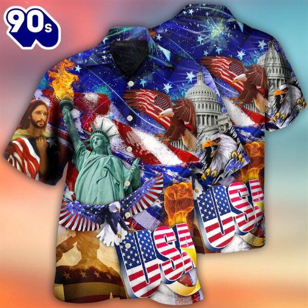 4th Of July America Independence Day Aloha Button Up  Hawaiian Shirt