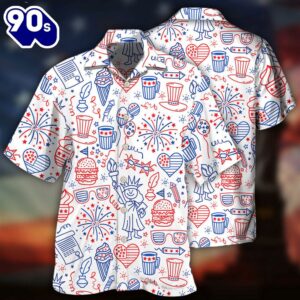 4th Of July America Independence Day Fourth Of July Cool Art Aloha Button Up  Hawaiian Shirt