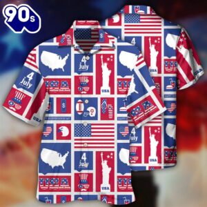 4th Of July America Independence Day Happy America Aloha Button Up  Hawaiian Shirt
