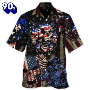 4th Of July America Skull Pride Cool Style Aloha Button Up  Hawaiian Shirt